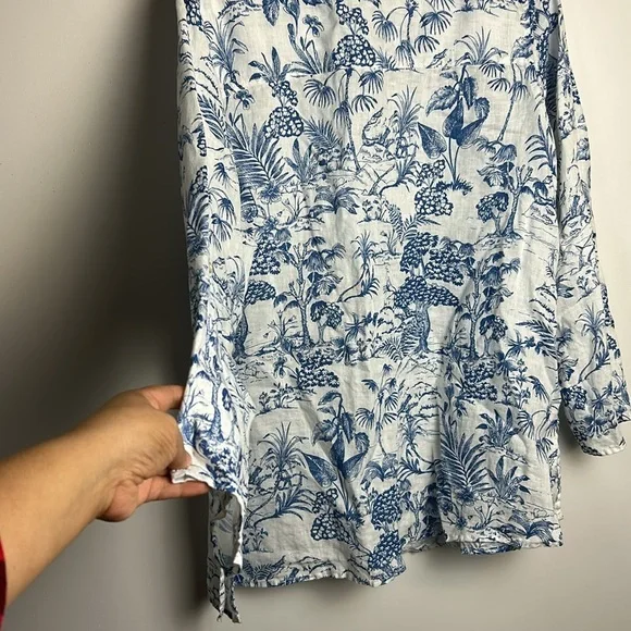 Joie Tunic Top Blouse Size 2X 100% Linen Long 3/4 Sleeve Novelty Print Natural - Picture 9 of 10